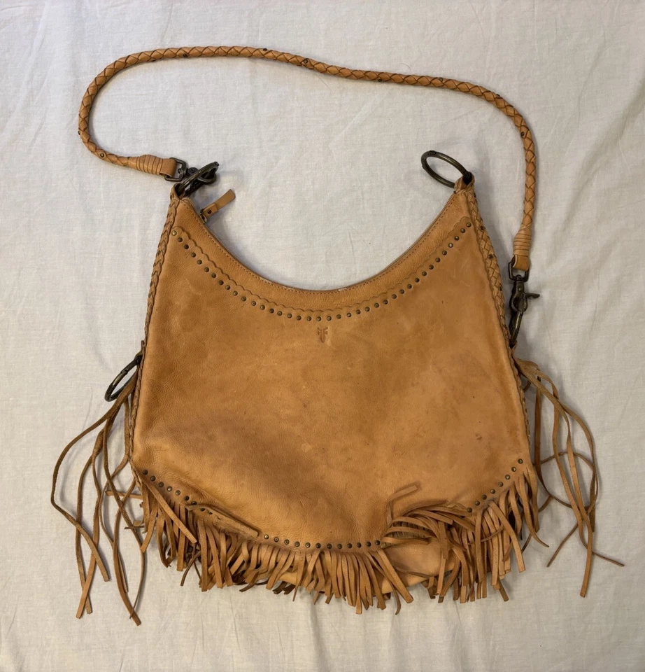 Bandolera Frye de cuero con flecos marrón hippy Foto 2 de 4