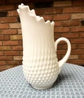 RARE Antique Vintage Fenton Hobnail Swung Milk Glass Pitcher Retro Decorative