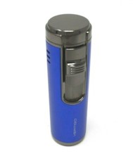 Vertigo Quad Torch Butane Lighter w/ Fold Out Punch Plug Fuel Window Cutter Blue