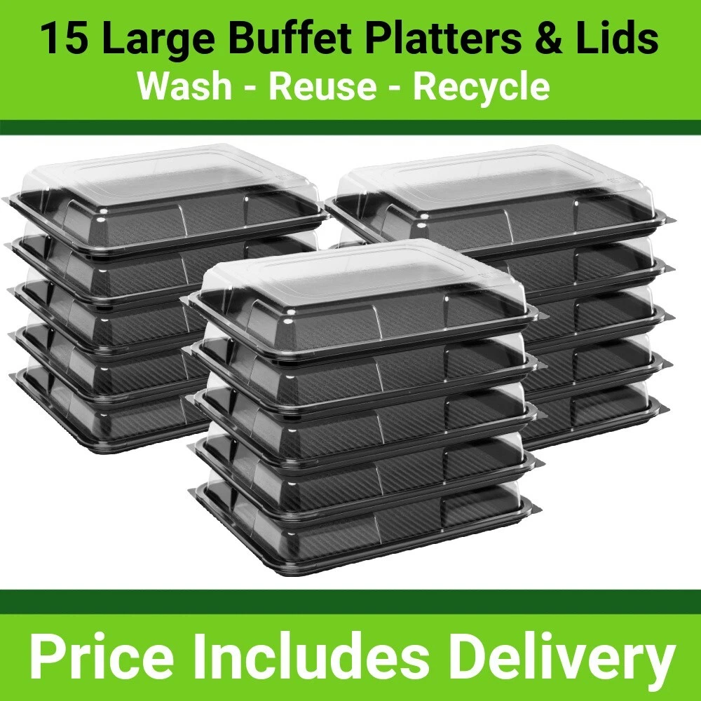 4 10 x 14 Rectangle Serving Trays with Lid, Plastic Tray and Lid Large  Plastic Party Platters with Clear Lids White Catering Trays, Serving Trays