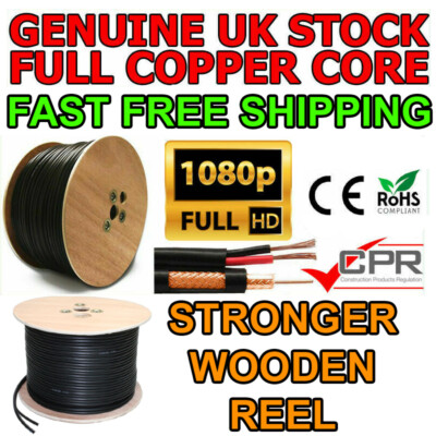 100m RG59 +2 Shotgun 2-adrig Kabeltrommel schwarz DVR Video Koax CCTV Video & Strom