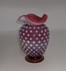 VTG 4” Fenton Vase Opalescent Pink Cranberry Hobnail Glass Ruffled 102