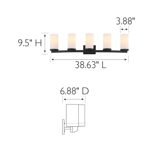 Desta Vanity Bar in Matte Black, 5-Light - Picture 6 of 9