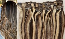 18",20",22",24" 100 Remy Human Highlighted Hair Extensions 7Pcs Clip in 4/613