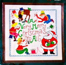 Dimensions A VERRY MERRY CHRISTMAS TO ALL Crewel Kit Santa Elves 18 X 18 Vtg New