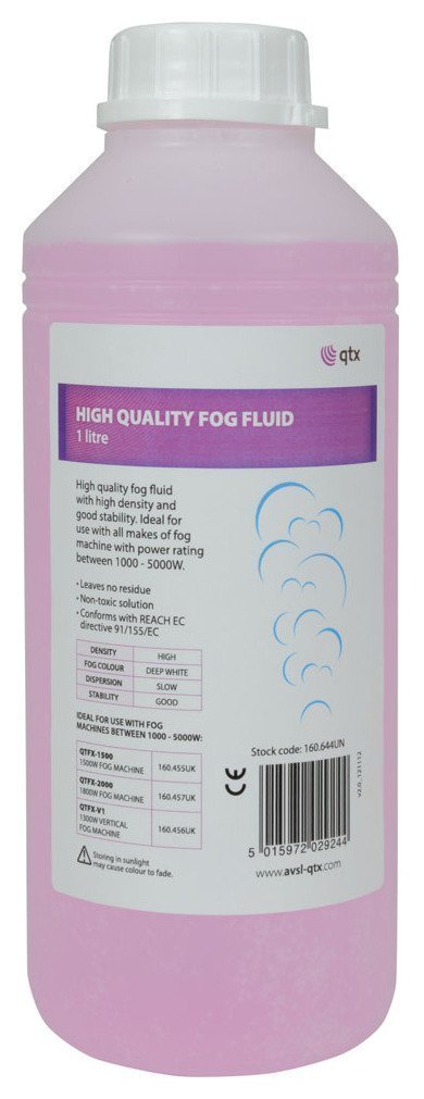 Fog Machine Fluid Pink Liquid Thick White Smoke for Disco/Stage - QTX 1L