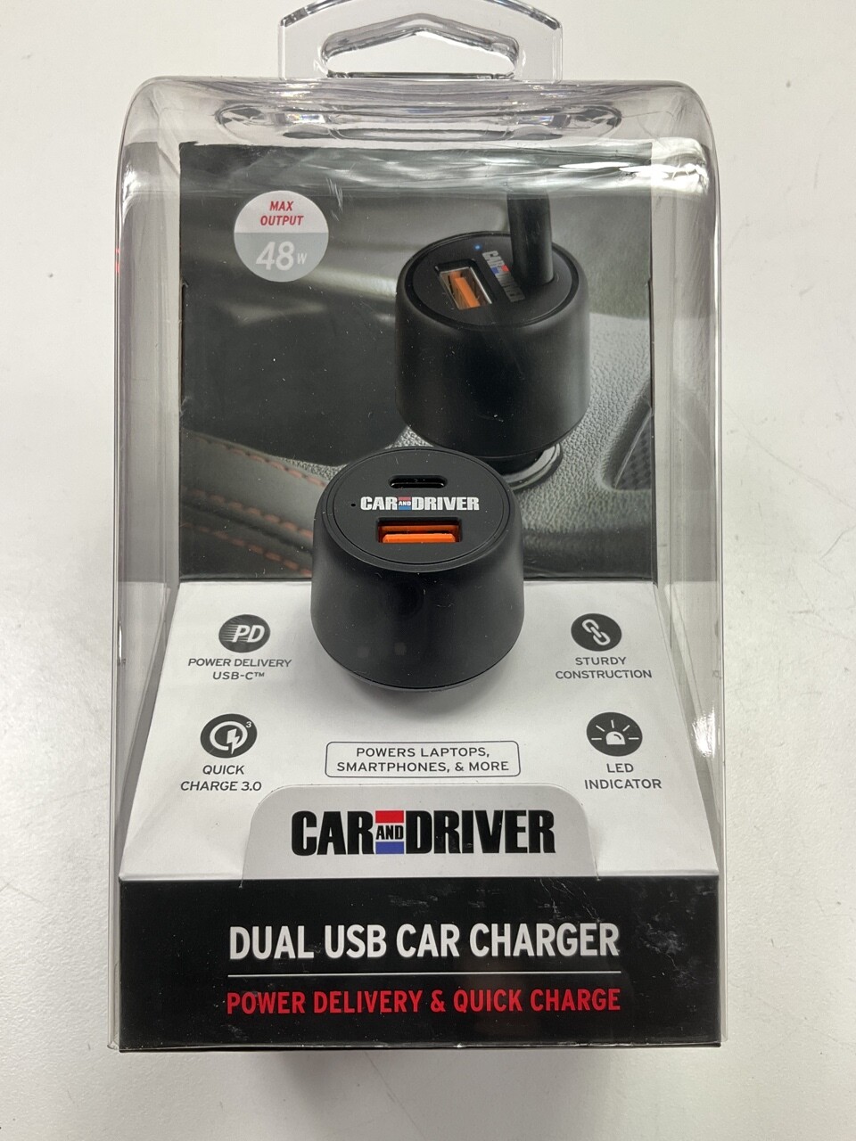 CAD-3175BK Dual USB + USB-C 48W Car Charger Adapter with 30W+18W Fast Charging