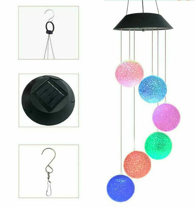 Campanas de viento solares luces LED que cambian de color colgante bola de colibrí lámpara de jardín Foto 4 de 4