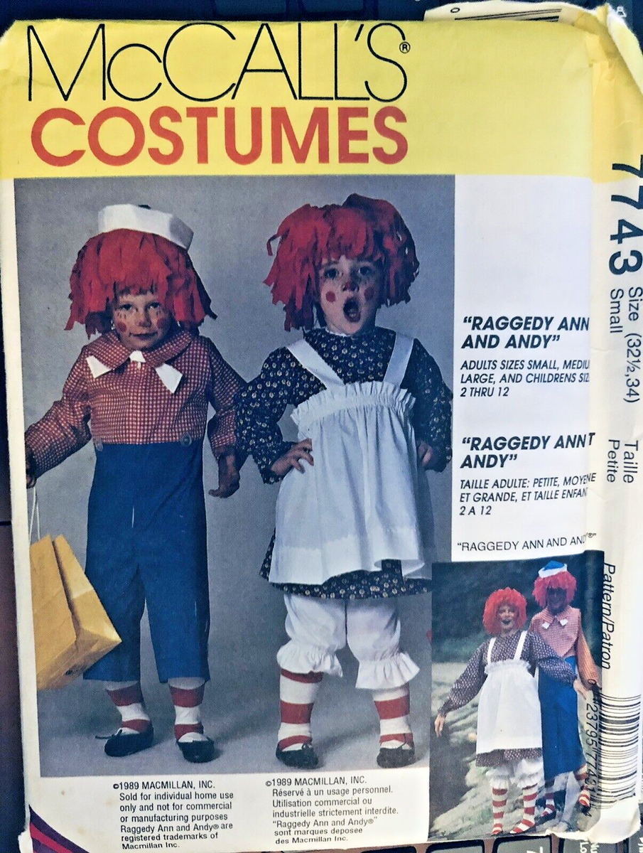 VTG McCall's 7743 Raggedy Ann & Andy ADULT UNISEX Costume SZ 32 ½