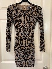 Windsor Damask Bodycon Dress - XS - Velvet Taupe/Black