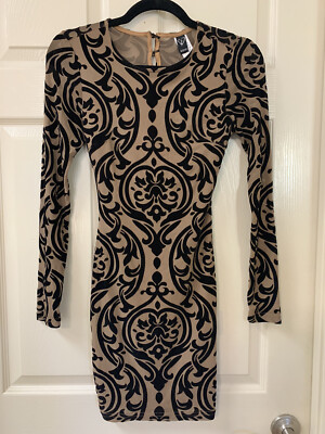 Windsor Damask Bodycon Dress - XS - Velvet Taupe/Black | eBay