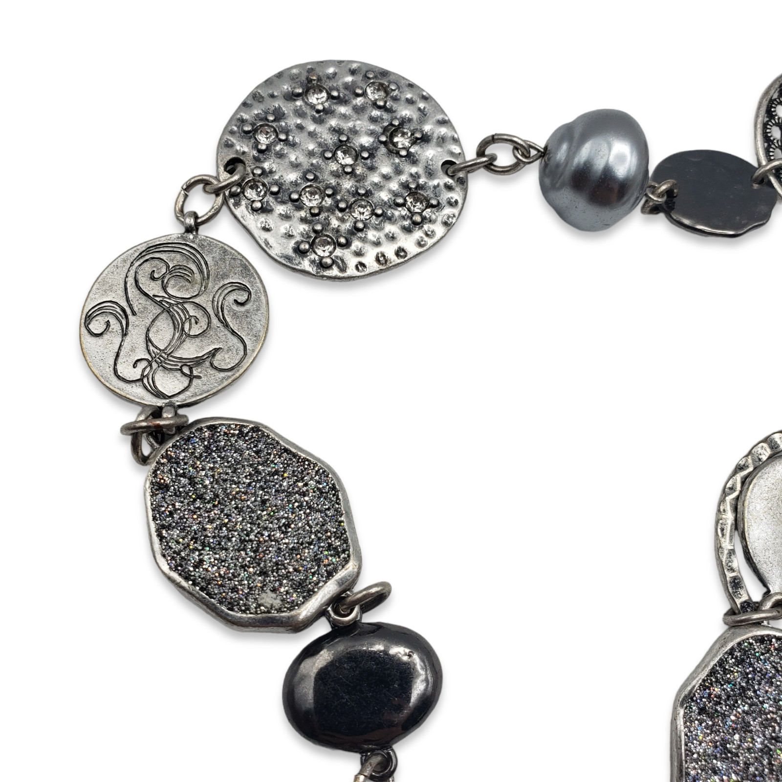 Chico's Long Silver Tone Discs Statement Necklace… - image 8