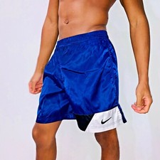 Nike 90s Vintage America Satin Nylon Glanz Soccer Shorts Navy Blue Black Medium