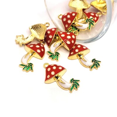 4, 20 or 50 BULK pcs Enamel Mushroom Pendant, Toadstool Charm -US Seller- EN1156