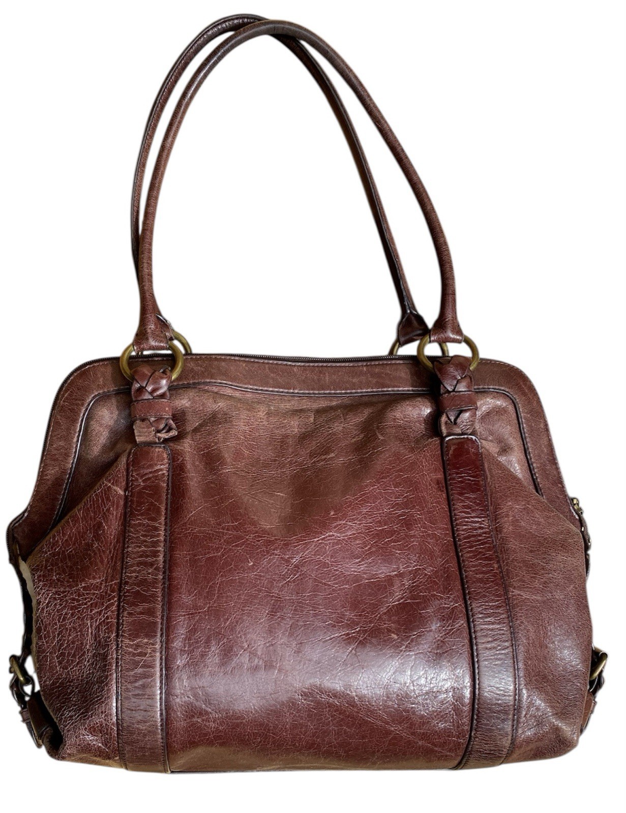 Hobo International Leather Purse Shoulder Hand Bag Brown Y2K Vtg *read