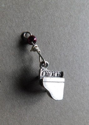 Grand Piano Charm - Silver tone, beaded wire extender - Open lid Piano Music