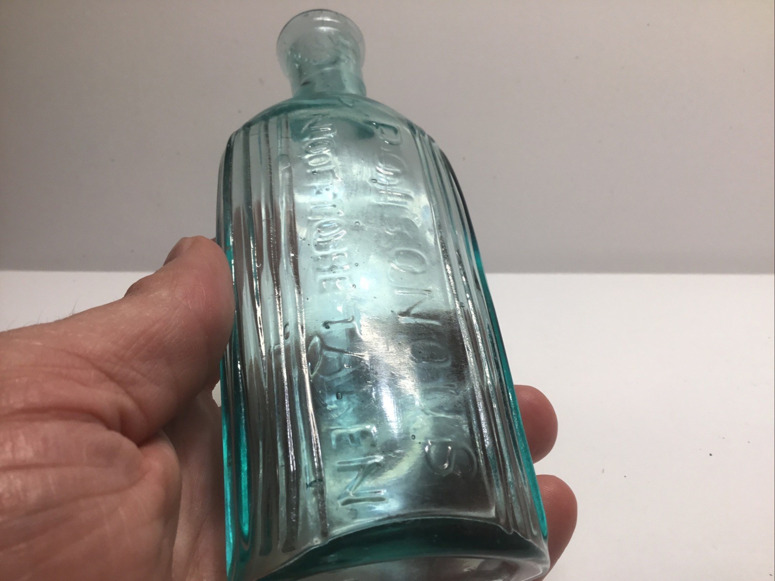 Antique Poisonous Embossed Not To Be Taken Oval Poison Bottle. 6 3/4 Inches