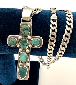 NAVAJO Tommy Moore Silver 925 Turquoise Native Cross Ring Design w  / chain