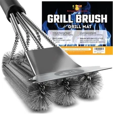 Grill Brush Set w/ Scraper & BBQ Mat 17" Handle