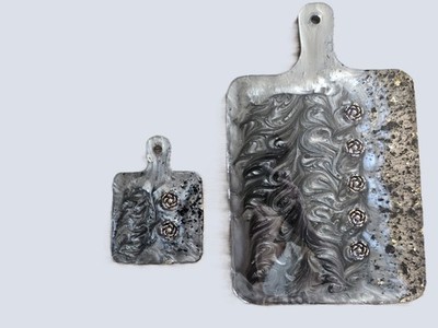 Handmade Epoxy Resin Decorative Cutting Boards - Black / Grey /Gold - Gorgeous!