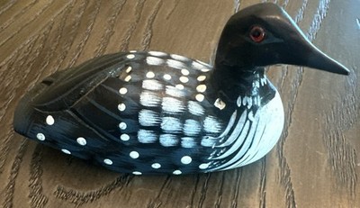 VTG Hand Carved/Painted Wooden Loon Waterfowl Decoy w/Glass Eyes Wildlife Decor