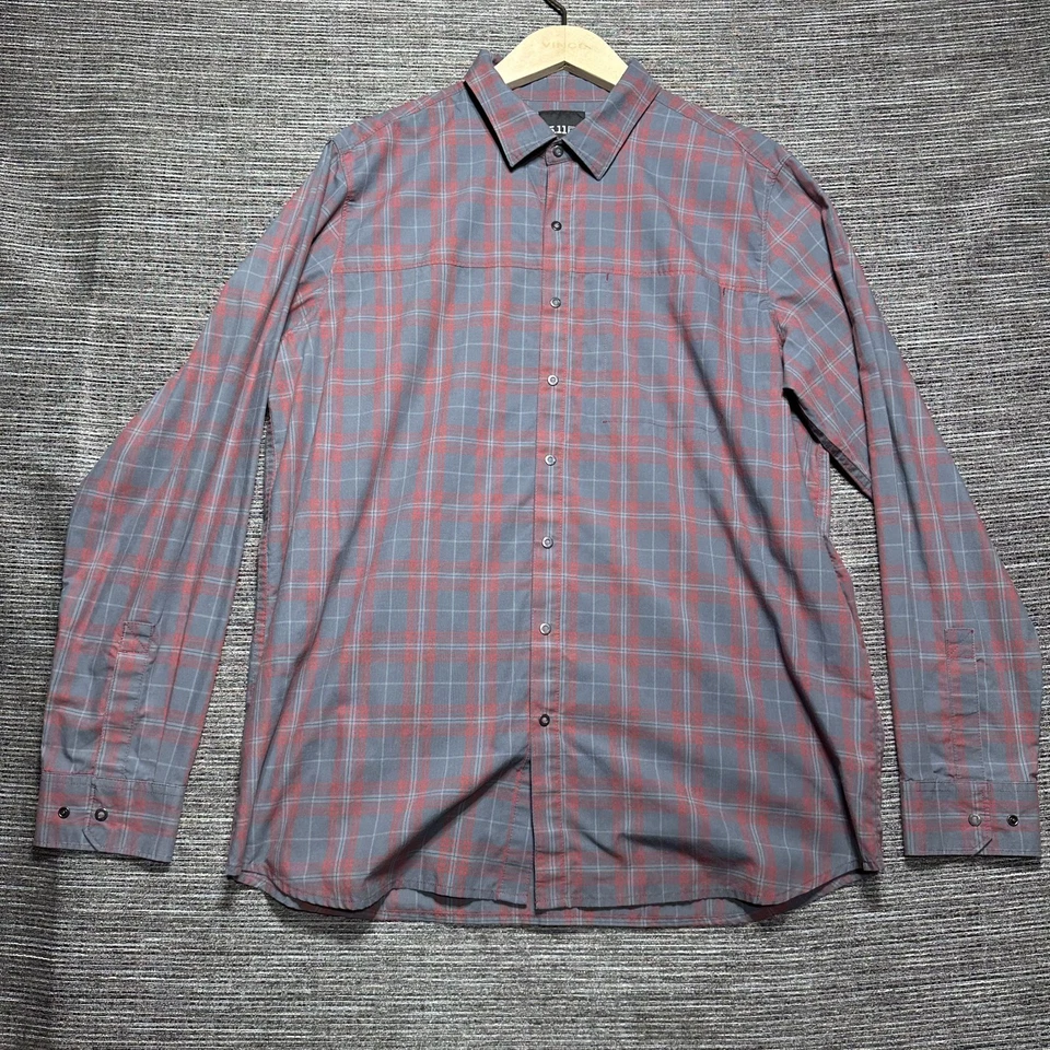Camisa tática masculina 5.11 grande vermelha cinza xadrez manga longa botão para cima encaixe 72529 - Imagem 2 de 4