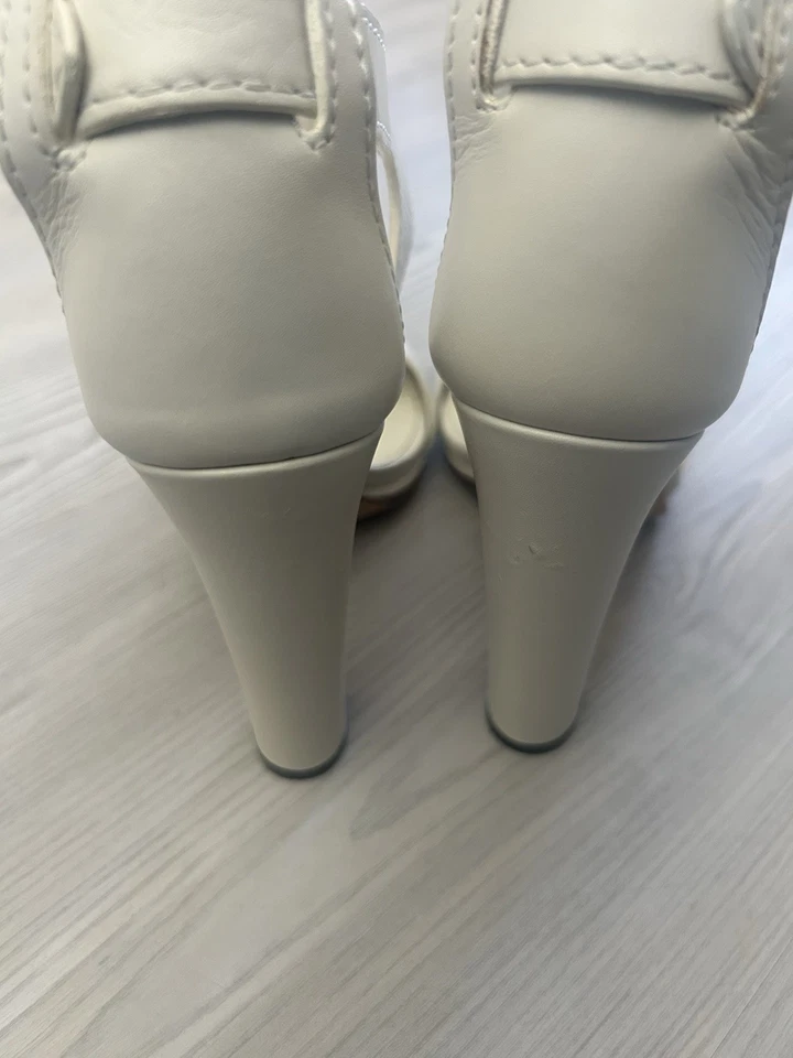 Gucci Lifford Bambú Hebilla Bloque Tacón en Cuero Blanco Talla 39 Foto 4 de 4