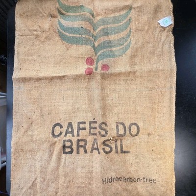 Vintage Cafes Do Brasil Coffee Bean Bag Burlap Bag 38'' x 26''  1052