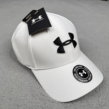 Under Armour Hat Cap Mens L/XL White Black Logo UA Stretch Fit Blitzing 3.0 NWT