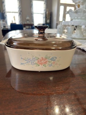 Vintage Corning Ware Symphony A-2-B Casserole Dish w/Amber Pyrex A-9-C Lid