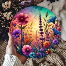 Vintage Floral Metal Wall Art 787x787 Inch Sunset Gradient Flowers