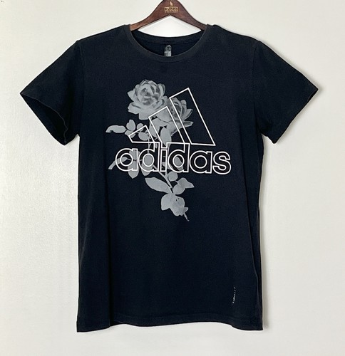Adidas Amplifier T-Shirt Women’s Large Black Rose Floral Heavyweight Athleisure