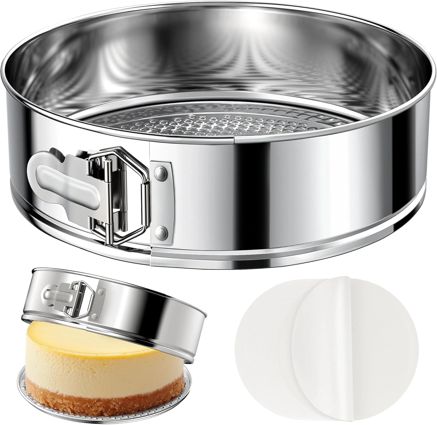 7 Inch Stainless Steel Springform Pan with Removable Bottom & 30 Pcs Parchment L