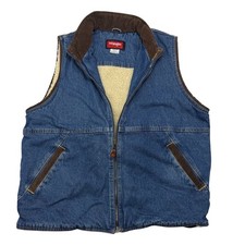 Vintage Wrangler Hero Mens Blue Denim Full Zip Vest Sherpa Lined Sz Large