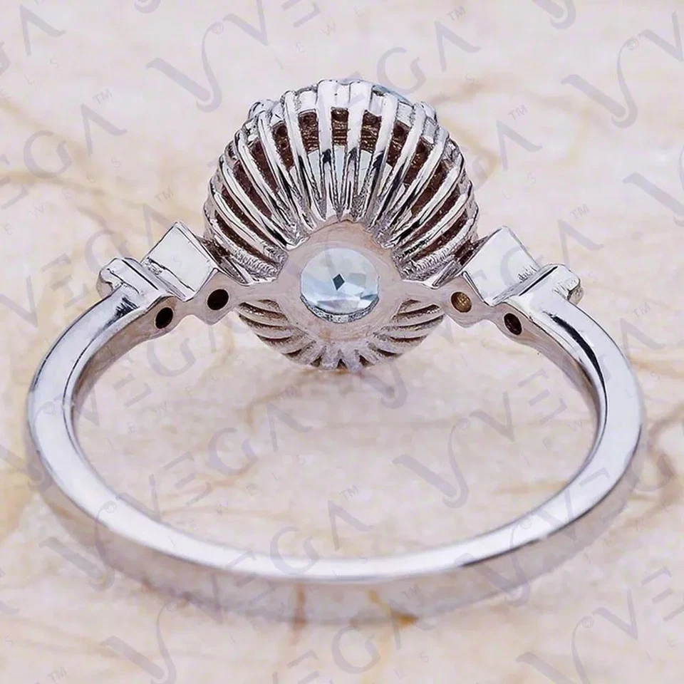 4.50Ct Oval Shape Natural Aquamarine and Diamond Halo Ring 950PT Platinum Plated - Image 3 of 4