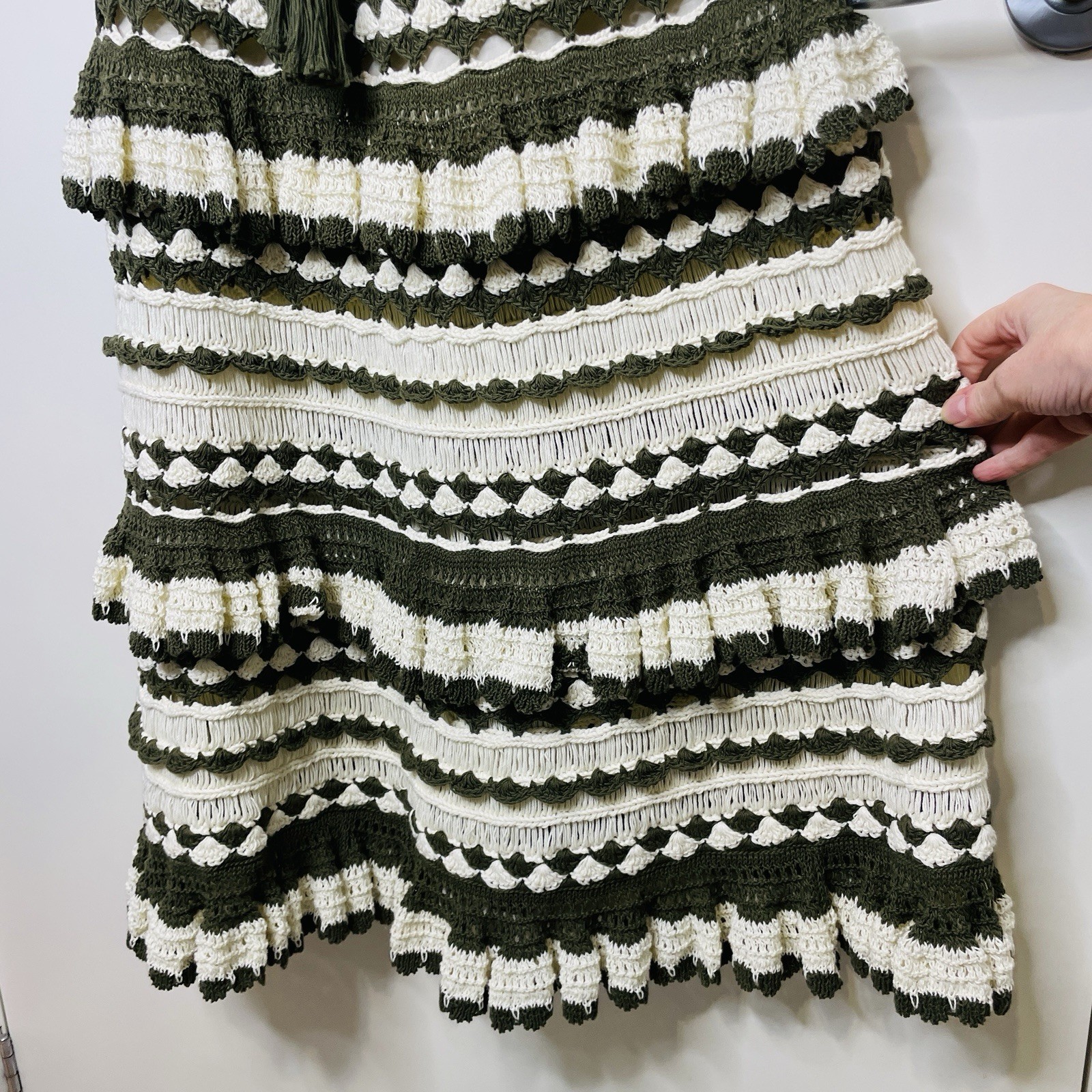 Zimmermann Devi Frill Cotton Crochet Midi Dress Size 0/AU 8/US 4 Cross Back Tie