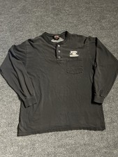 Vintage Harley Davidson Long Sleeve Henley Shirt Black Fader Houloubek L USA