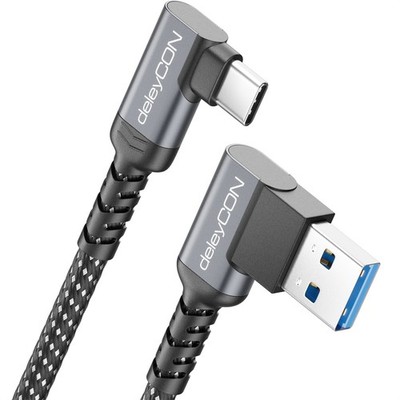 1,5m USB-C Ladekabel 2x 90° Winkel Schnellladekabel USB 3.2 Gen 1 USB-A zu USB-C