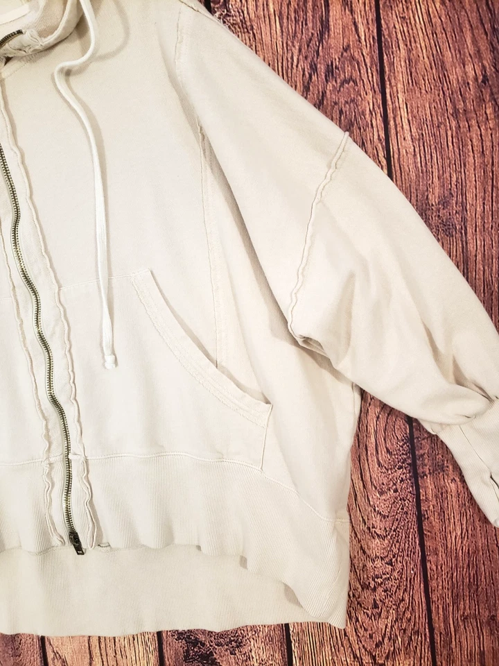 Moletom com capuz Free People Camden tamanho grande off white bege com zíper médio algodão com zíper - Imagem 2 de 4