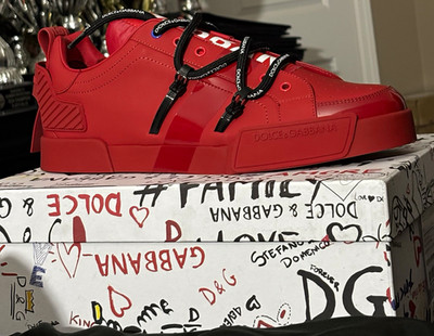 Dolce&Gabbana Men s Red Solid Low Top Lace-Up Athletic Sneaker New w/ Box