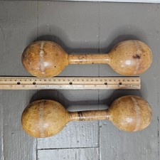 Antica coppia manubri in legno pesi a mano in legno esercizio palestra decorazione vintage 10,5 pollici