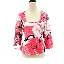 Carlisle NWT L Pink Floral Gold Metallic Embellished Square Neck Slim Fit Top