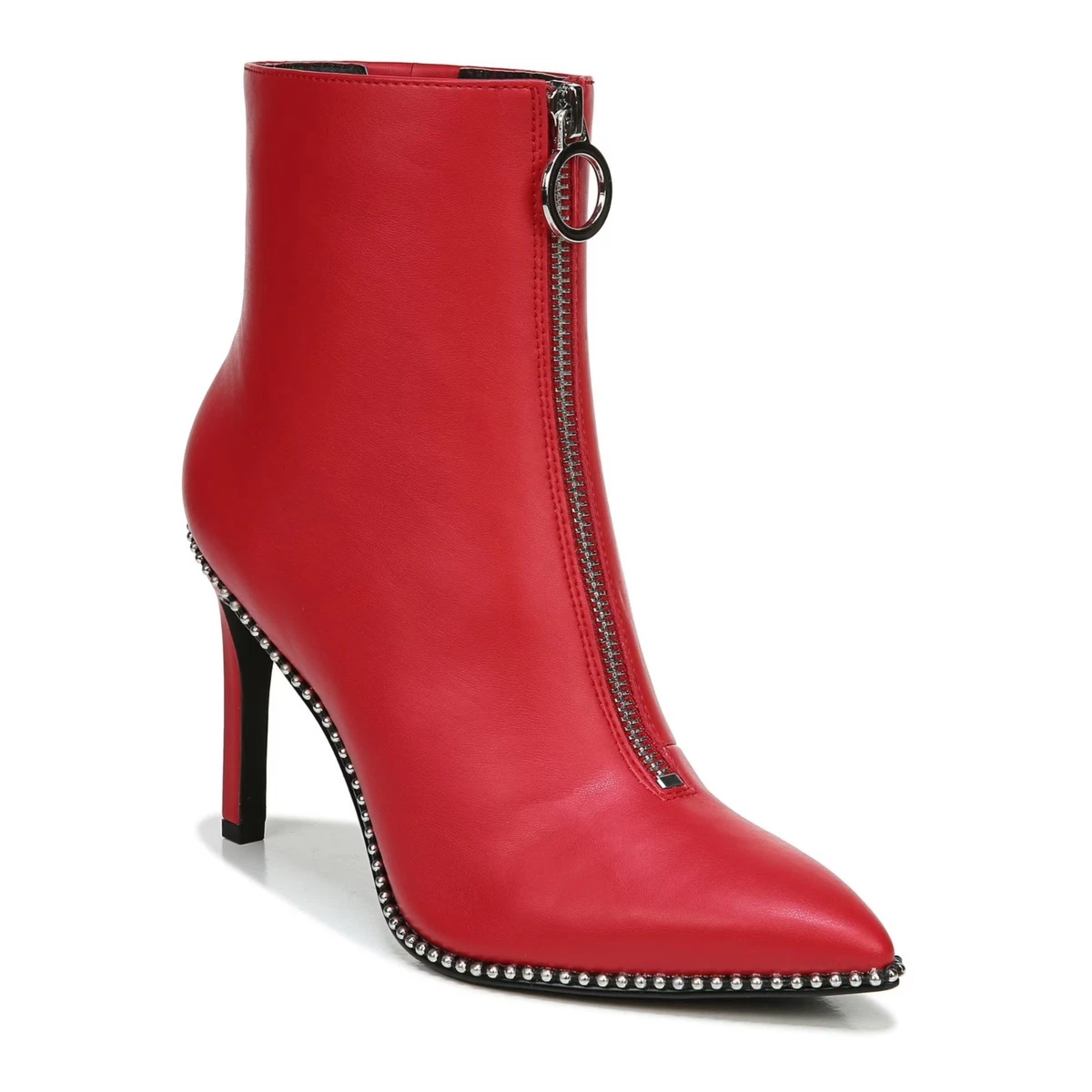 Bar III Channing Leather Ankle Boot Red Black Burnished Wingtip Zip Chelsea 11.5 BAR III Womens Red Comfort Asya Pointed Toe Sculpted Heel  main image 2