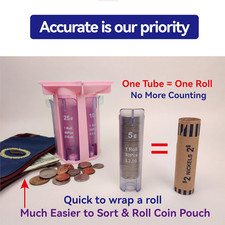 Coin Roller Coin Counter Tube Coin Sorter with Coin Wrappers, Change Sorter C...