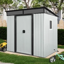 6x5 FT Outdoor Metal Storage Shed with Window & Doors for Garden All Season