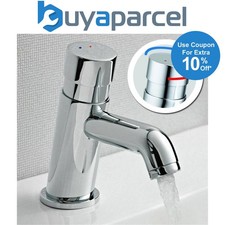 Non Concussive Push Down Self Closing Round Chrome Basin Mono Mixer Tap Hot Cold