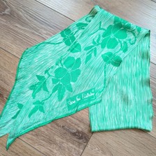 Vtg Diane Von Furstenberg Long Silk Neck Scarf Green White Floral Striped Oblong