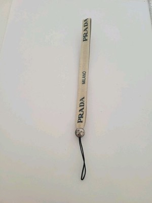 Authentic Prada Cell Phone Key Charm Strap Lanyard Blue White Logo Designer
