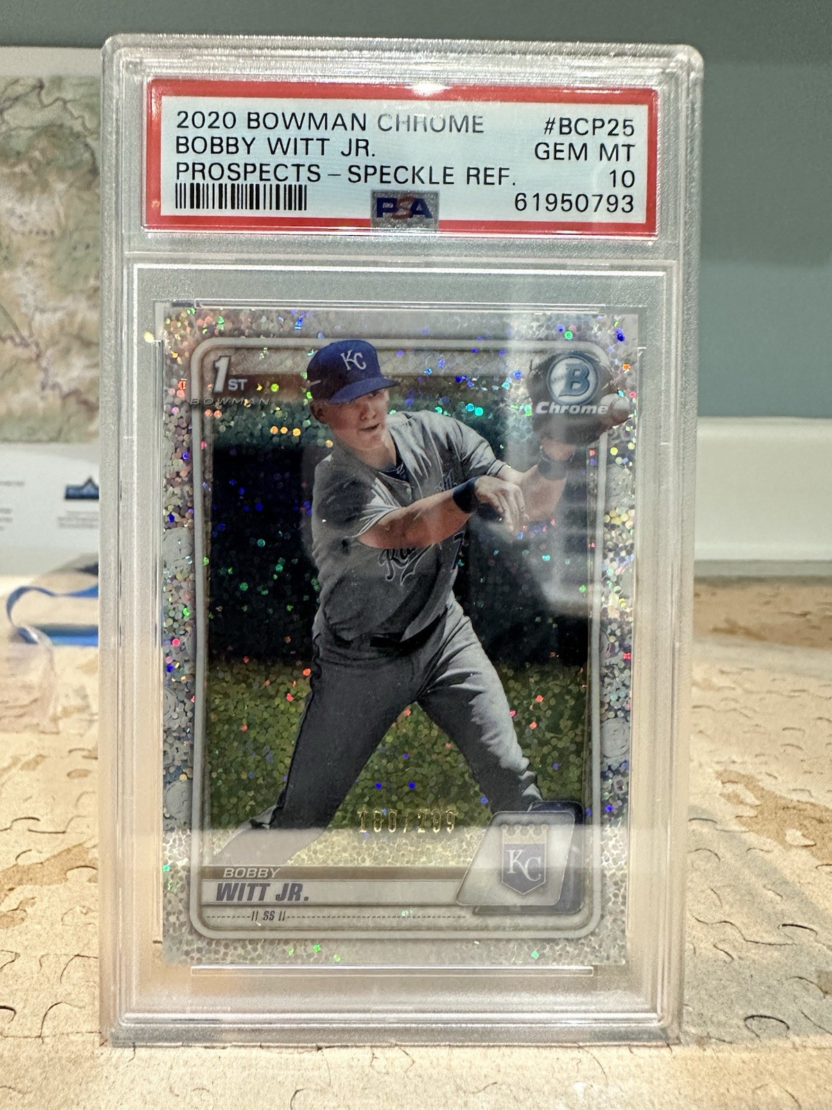 2020 BOWMAN CHROME 1ST BOBBY WITT JR PROSPECTS SPECKLE REFRACTOR #/299 PSA 10