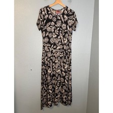 Johnny Was Noah Cap Sleeve Tee Midi Dress Black Cream Floral Size Medium